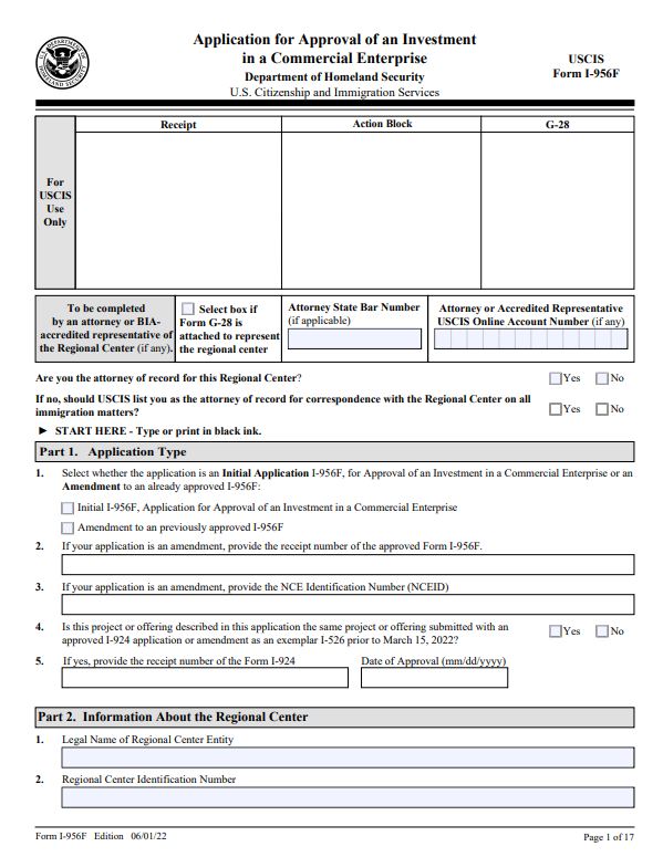 I-956F – Đơn xin Phê duyệt Đầu tư vào Doanh nghiệp Thương mại